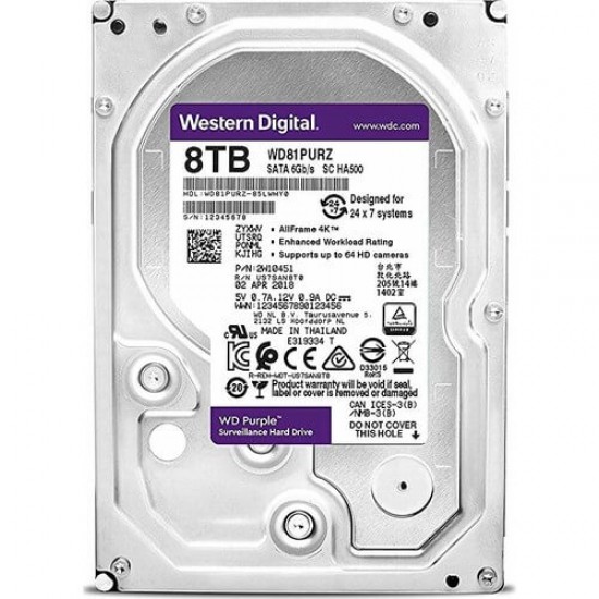 Wd 8TB Purple Sata 3.0 3.5" 7200rpm Güvenlik Diski